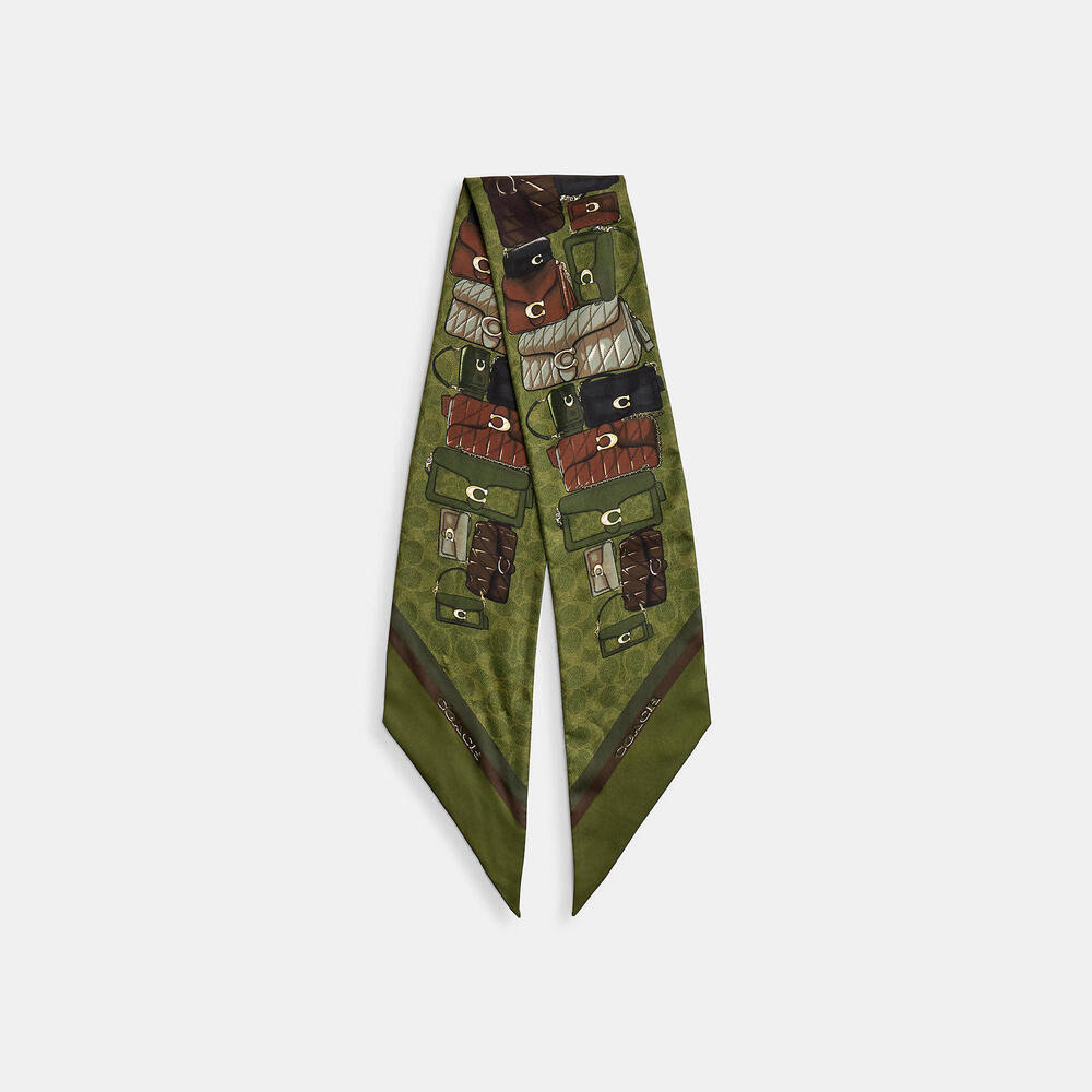 Coach Stacked Tabby Bags Print Silk Skinny Scarf